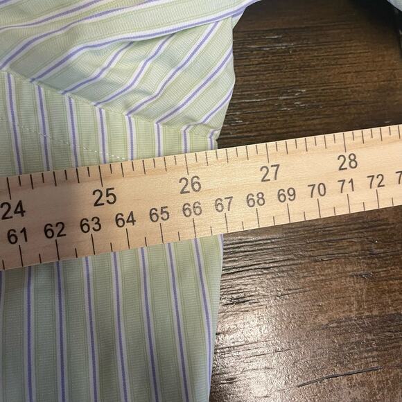 Ralph Lauren Long Sleeve Shirt Men Size17.5 Green Classic Fit Stripe Button Down - Picture 6 of 10